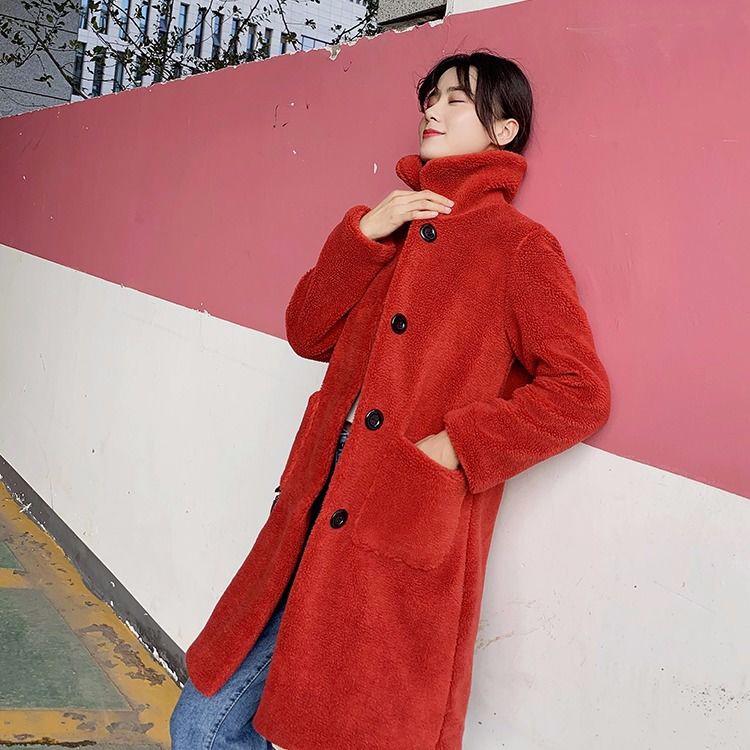 Jesienny i zimowy damski płaszcz z imitacji futra koreańska wersja cząstki krótki akapit imitacja wełny płaszcz w długim akapicie płaszcz z owczej wełny
