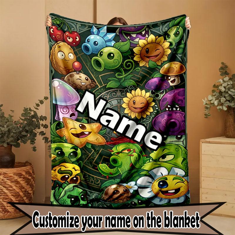 Custom Name Personalized Plants vs. Zombies Print Blanket, Home Decor, Bedroom, Sofa, Camping, Couch, Gifts for Birthday Christmas