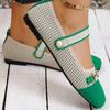Knitted Square Toe Flat Mary Jane Shoes with Single Buckle Strap Comfortable Lightweight Casual Footwear for Women