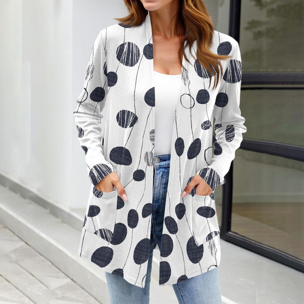 Dámské lehké kardigany s otevřeným předním dílem, dlouhým rukávem, ležérního volného střihu, tenké kardigany s kapsami