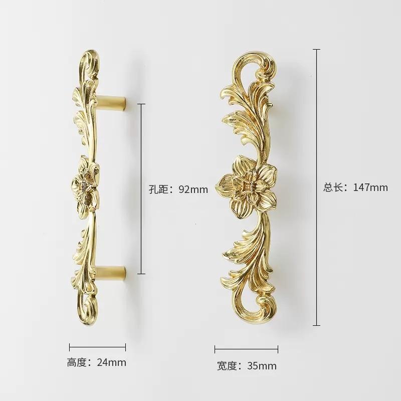 Brass French Drawer Vintage European Kitchen Cabinet Handles and Pulls Pure Copper Bedroom WardrobeFurniture Handle Hardware