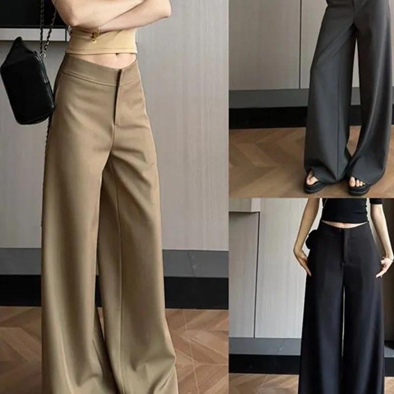 Vintage Korean Slim Straight-Leg Suit Pants for Women - Spring/Summer
