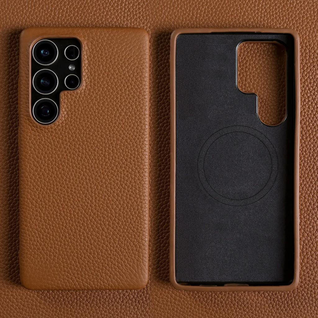 Luxury Cowhide Magnetic Suction Leather Case For Samsung Galaxy S25 Ultra S24 Plus S23 FE S22 S21+ Full Edge Protection Cover