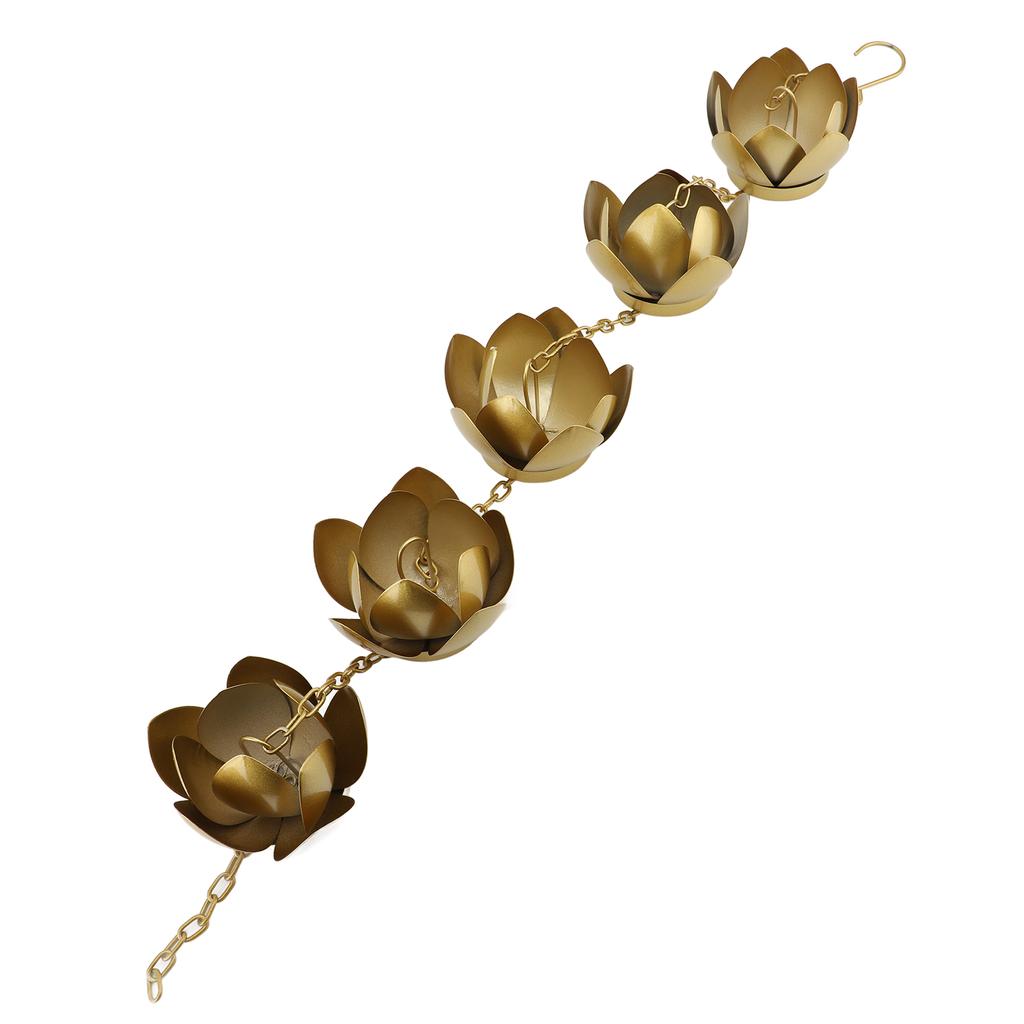 Rain Chain Gold Flower Galvanized Iron Rust Proof Rain Catcher Chain for Home Outdoor Decoration