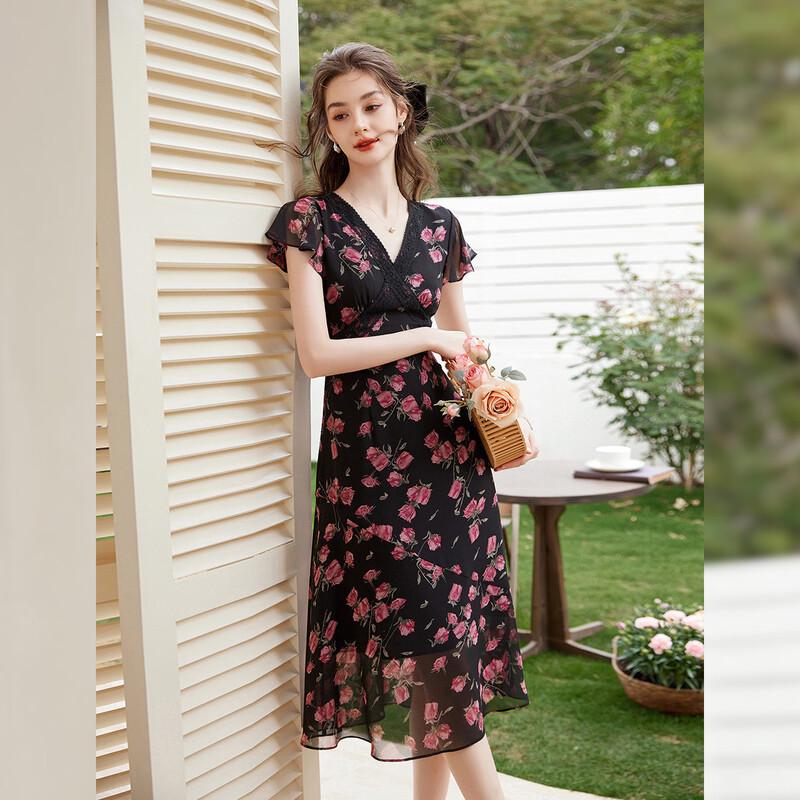 Elegant V-Neck Floral Print Maxi Dress