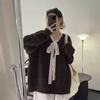 Premium sense v-neck long-sleeved knitted pullover sweater women's autumn and winter new soft waxy lace lazy wind knitted sweater