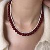 S925 Sterling Silver Encore Red Simulated Pearl Necklace for Women - Festive Autumn/Winter Sweater Chain