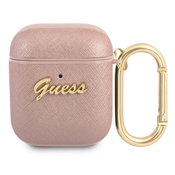 Guess Gua2Sasmp Airpods 1/2 Cover Różowy/Pink Saffiano Script Metal Collection