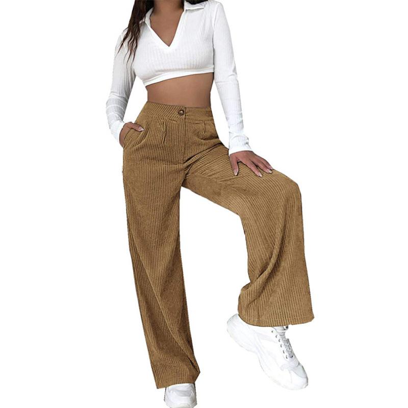 Frühling 2026 Neue Damen High-Waist Freizeithosen Einfarbig Cord Lose Gerade Hosen Damen