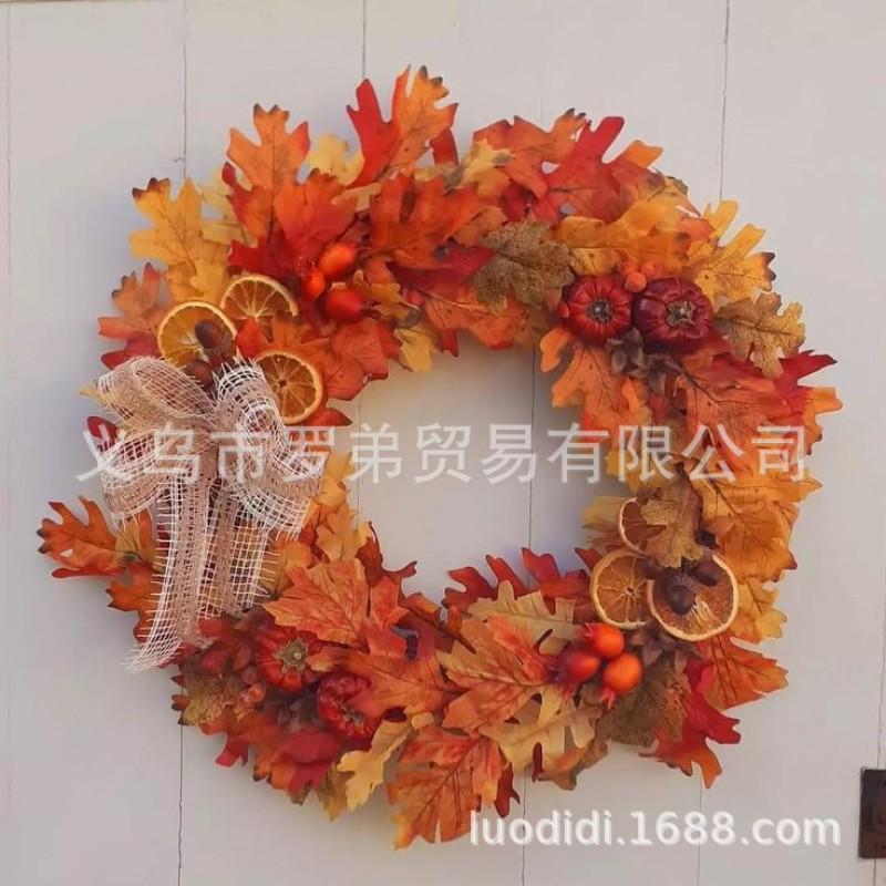 Harvest Wreath With Pumpkins Berries Vine Circle Halloween Thanksgiving Door Decor