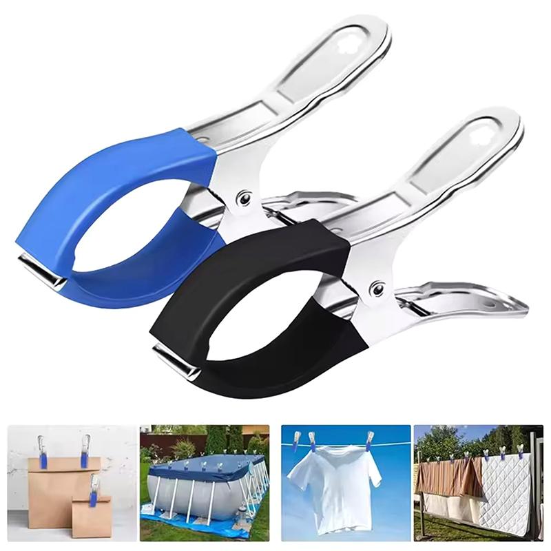 6 Pieces Durable Stainless Steel Pool Cover Clips With Blue Plastic Handles - Heavy Duty Windproof Spring Clips For Secure Above
