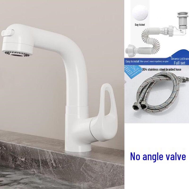 Tai Ju Fu Hot & Cold Retractable Basin Faucet with White Ceramic Drain
