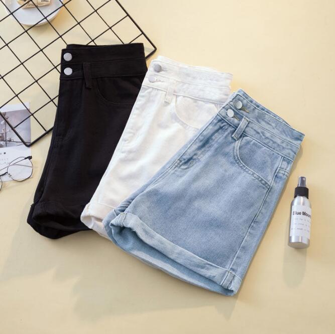 Summer Women's High Waisted Shorts Jeans Denim Shorts Loose Casual Curling Shorts Elastic Jeans