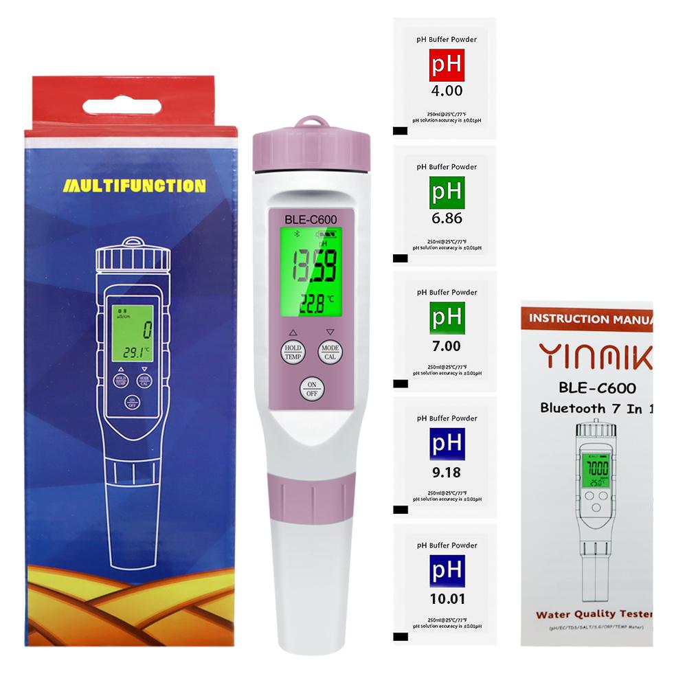 Newest Blue Tooth 7 in 1 PH Meter PH/EC/TDS/ORP/SALT/S.G/TEMP Online Monitor APP Intelligent for Drinking Aquarium Water Tester