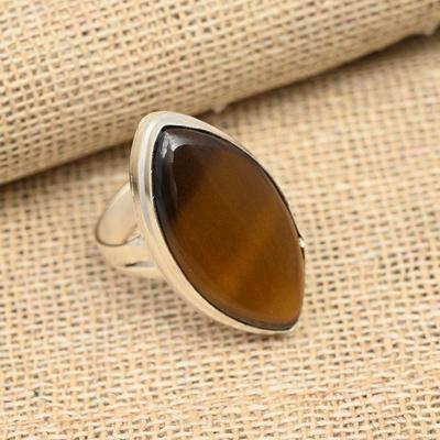 Tigerauge-Edelstein, handgefertigter Ringschmuck aus 925er Sterlingsilber für Thanksgiving