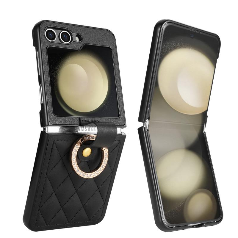 High Quality PU Leather Ring Holder Phone Case for Samsung Galaxy Z Flip 6 5 Flip6 Flip5 5G Protection Shockproof Cover