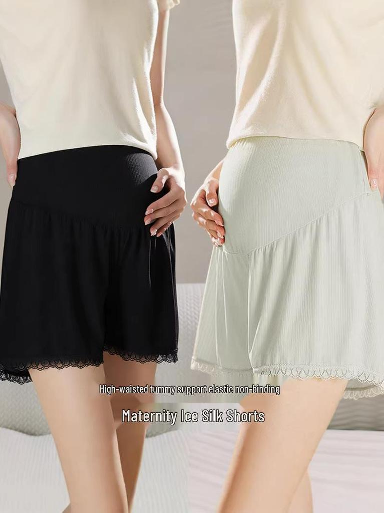 High Waist Maternity Safety Pants - Ice Silk, Loose, Plus Size, Anti-Exposure, Summer Fashion