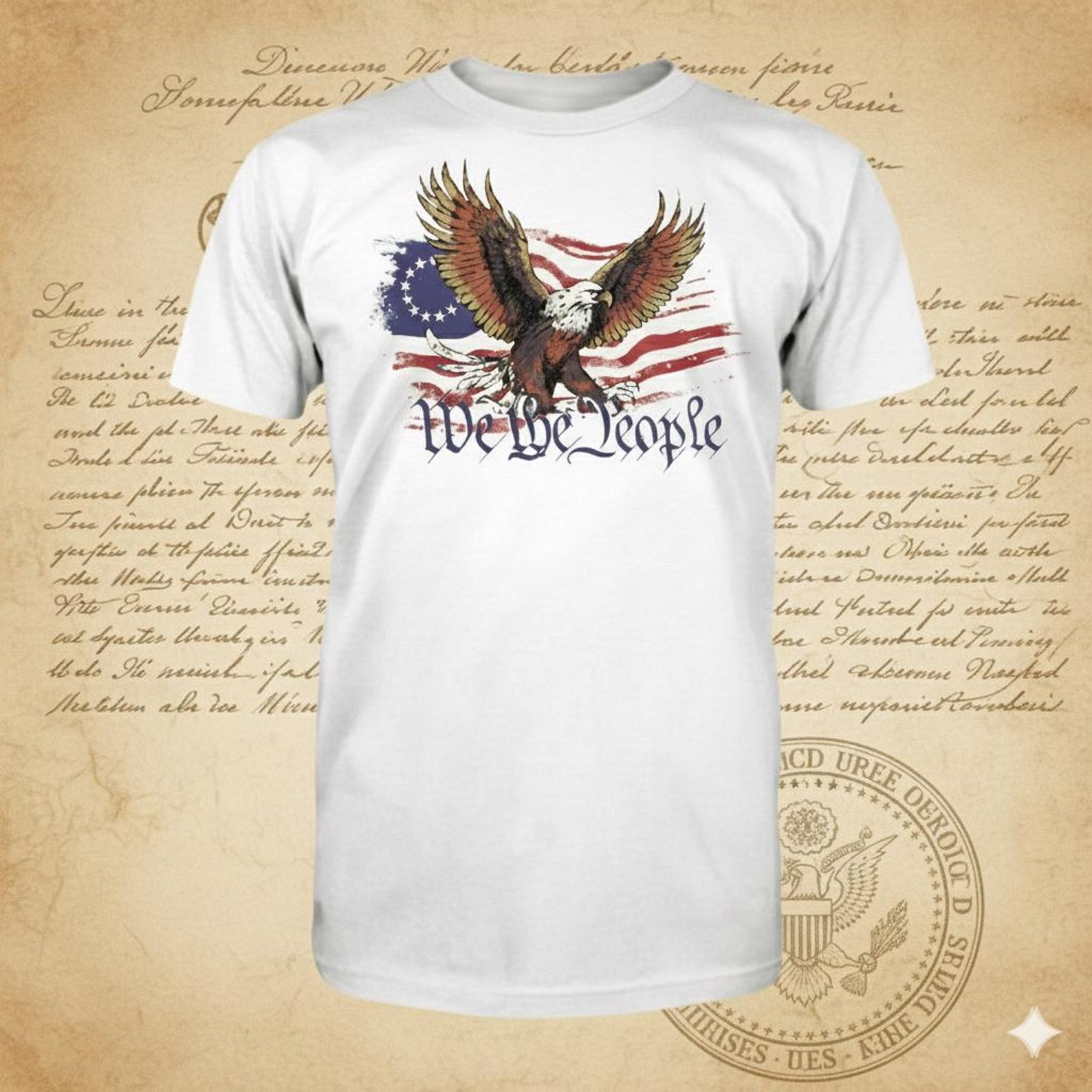 We The People - Distressed American Eagle Flag T-Shirt: Patriotic Constitution 1776 2XL