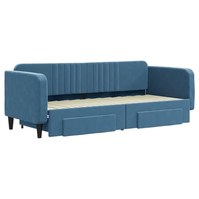 VidaXL Lit de jour avec gigogne et tiroirs bleu 80x200 cm velours 3197103