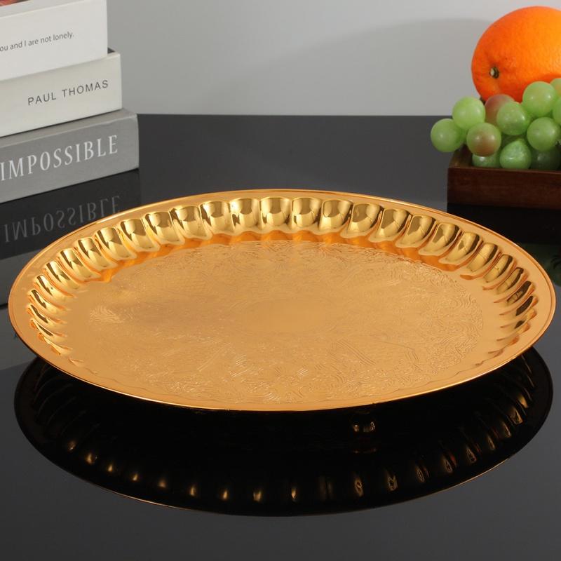 Fruit Tray, Metal Home Round Plate, European Golden Retro Snack Disc, Home Living Room Decoration Accessories Storage Supplies