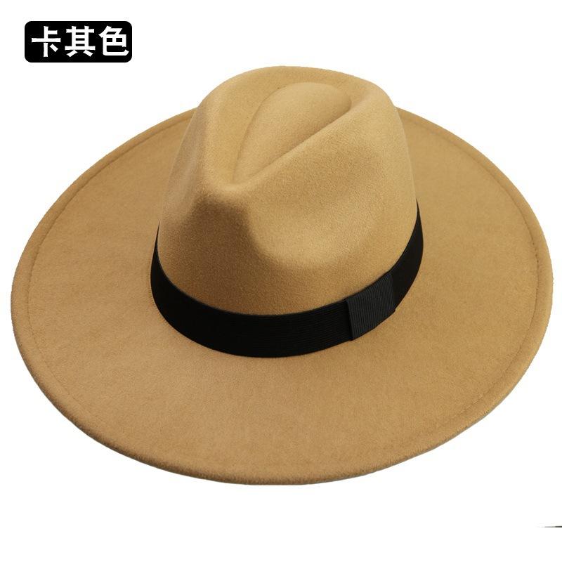 Top Hat Men's Woolen Big Brim Black Top Hat French British Retro Gentleman's Hat Big Head Circumference Hat Jazz Hat