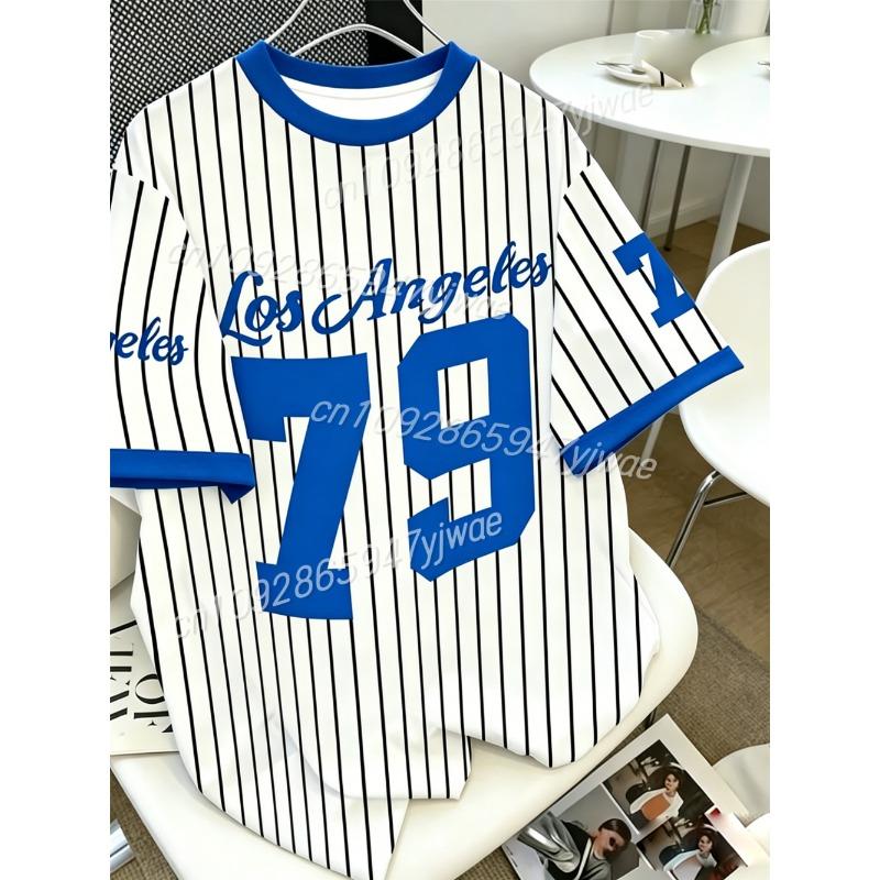 Summer Graphic Tee Men's Los Angeles 79 Print Short Sleeve T-Shirt Round Neck Jerseys Plus Size Sport T-Shirt