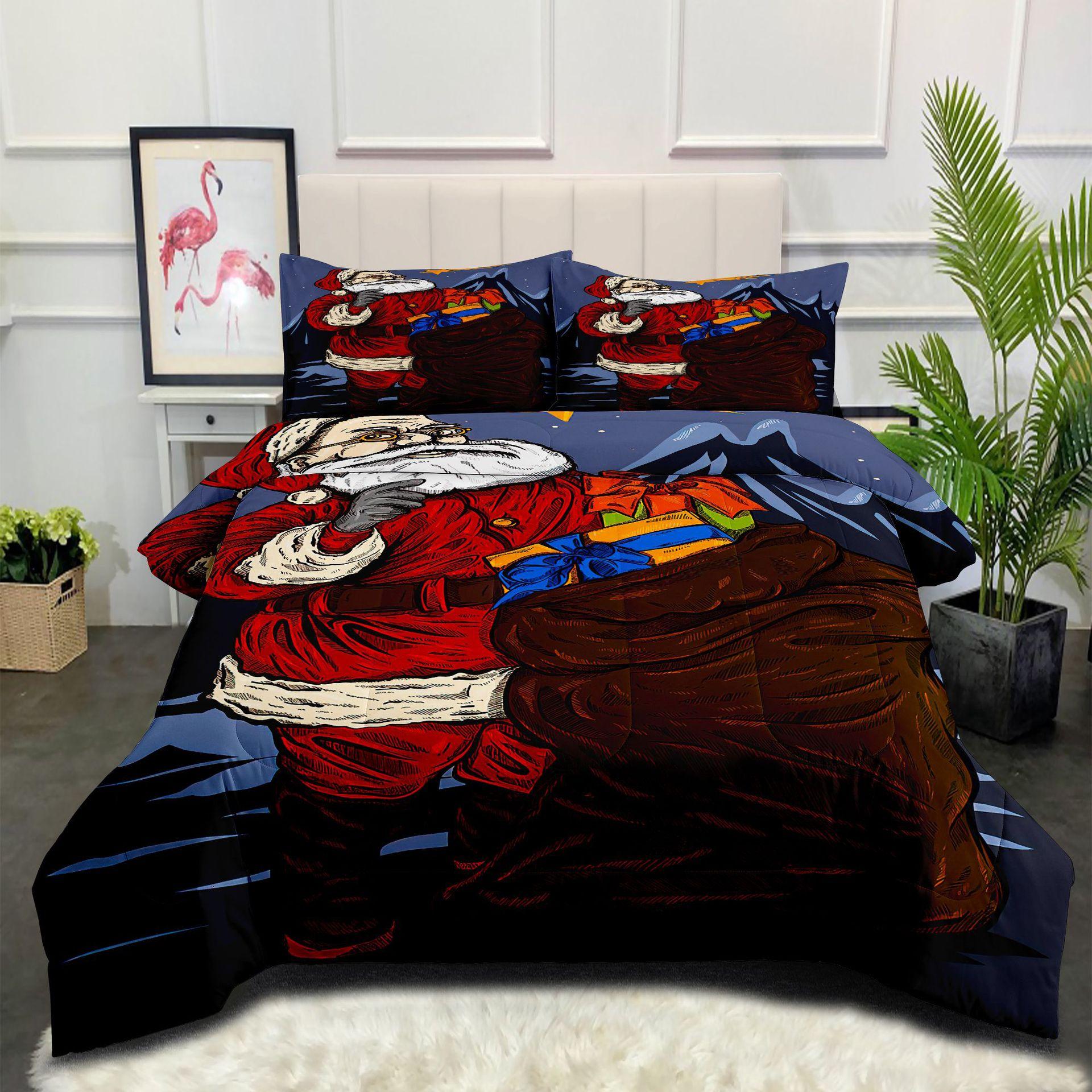 Santa Claus Plush Quilt, Kids  Quilt, Microfiber Cotton Digital Print Bedding Set (3-piece) 140*200cm