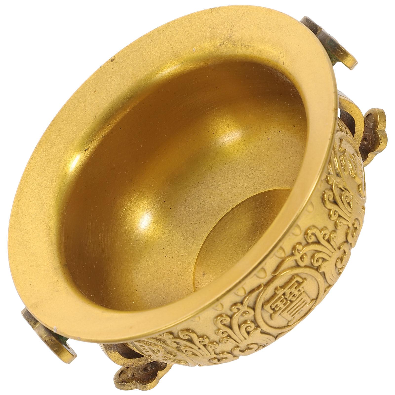 1Pcs Brass Copper Cornucopia Ornament Double Ear Handle Treasure Bowl Desktop Decoration Home Ornament Festival Gift Temple China Mainland
