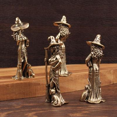 1 szt. Retro Piękne Postacie Czarodziejów Figurki Mosiądz Magiczna Wiedźma Mała Statua Dekoracja Biurka Rękodzieło Ozdoba Domu