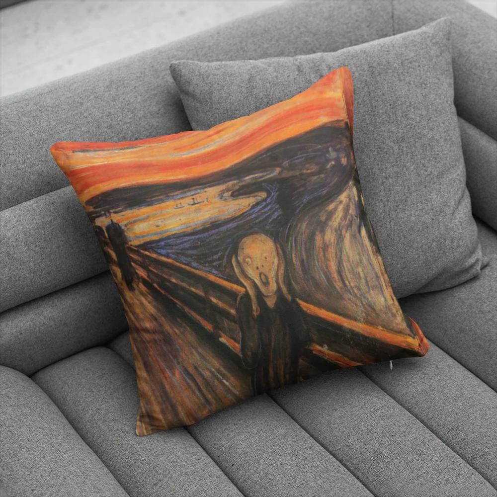 Oil Painting Decorative Pillowcases Starry Sky Self-Portrait Sunflower Sofa Bedroom Bedside Double-Sided Cushion Cover