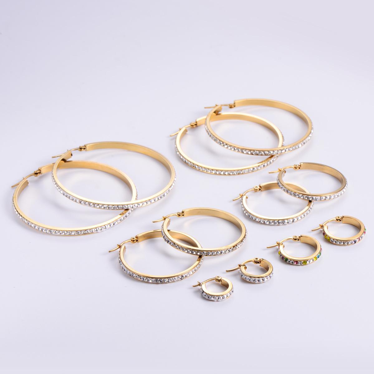 

Женские смелые золотые серьги из титановой стали, инкрустированные стразами и бриллиантами 30mm