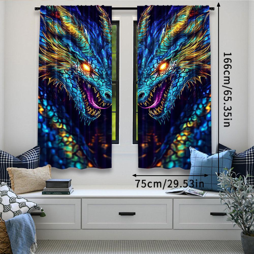 2Pcs Dragon Printed Curtains Stylish And Elegant Window Drapes For Bedroom Office Kitchen Living Room And Study Perfect Home