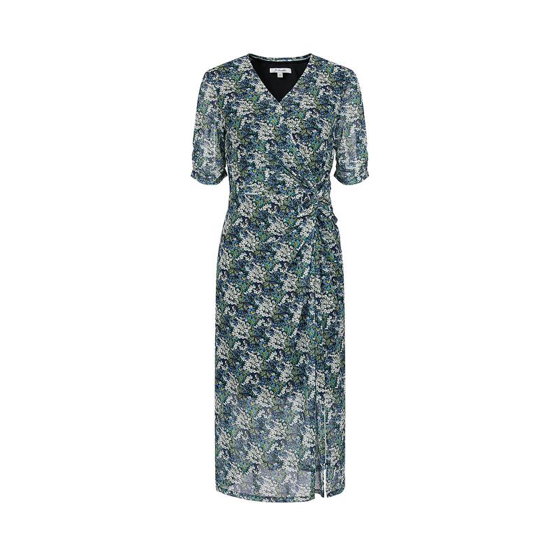 Jiuzi Annacole Elegant Floral Pleated Wrap Dress