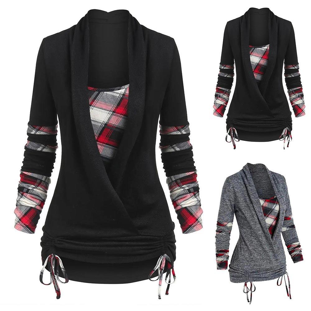 

Женская клетчатая футболка с длинным рукавом, топы, женская облегающая пуловер, блузка, футболка