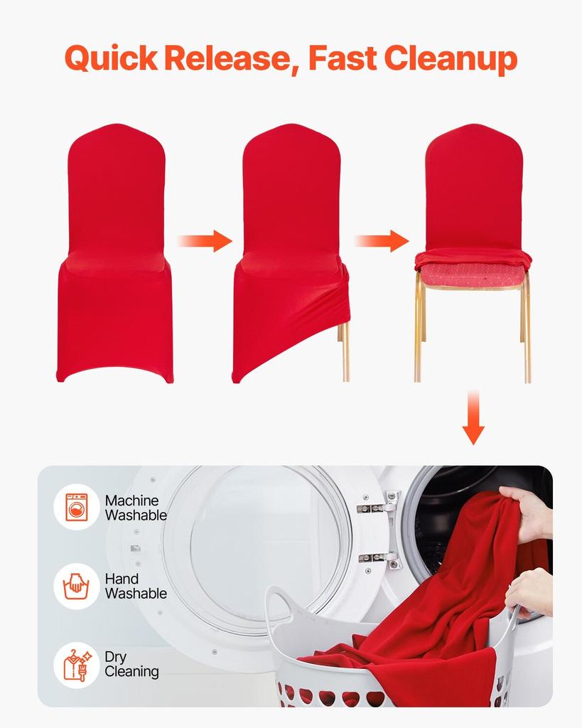 50 Pcs Red Chair Covers, Polyester Spandex Chair Cover, Stretch Slipcovers for Wedding Party Dining Banquet Flat-Front Chair Covers, Fits Chair