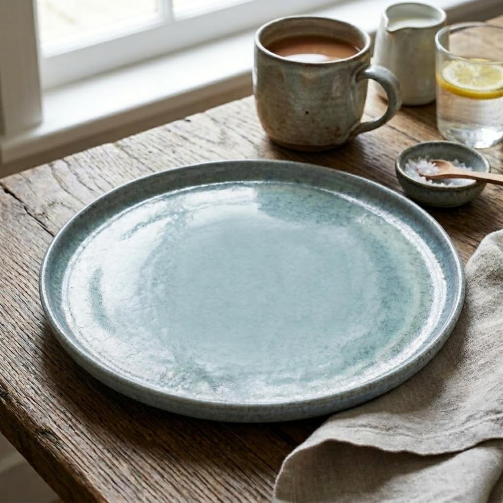 Green Hand-Glazed Stoneware Plate Rustic Ceramics