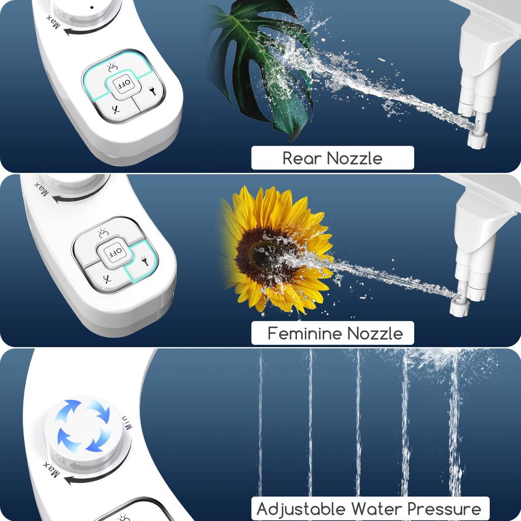 Non-Electric Left-Hand Bidet Self Cleaning Dual Nozzle Fresh Water Bidet