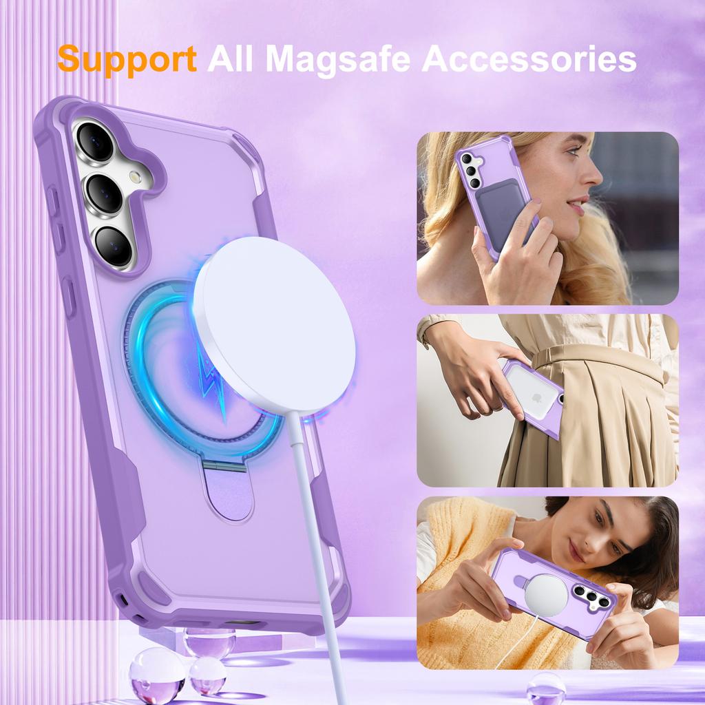For Samsung Galaxy S25+/S24+ Case Compatible with MagSafe Kickstand TPU+PC Shockproof Phone Back Cover