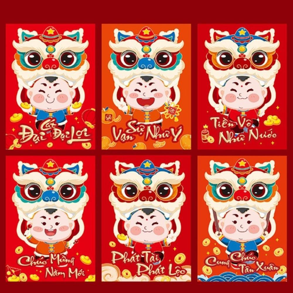 6pcs Colorful Goat Pattern Spring Festival Lucky Money Bag Blessings Printing Hongbao Gift