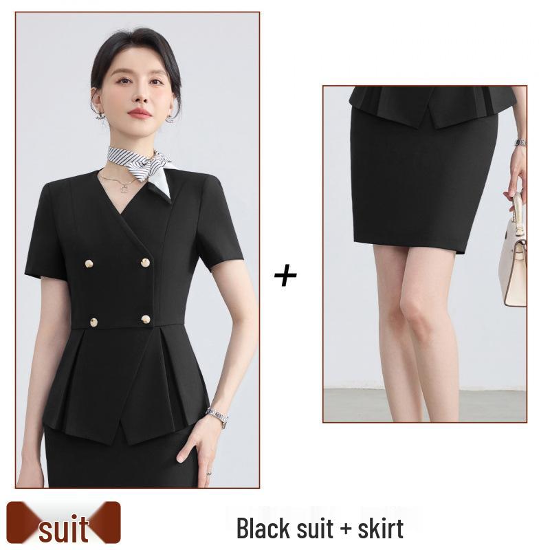 Women's Summer Short-Sleeved Suit: 2026 Professional Wear for Hosts/MCs, Beauty Salon Uniform