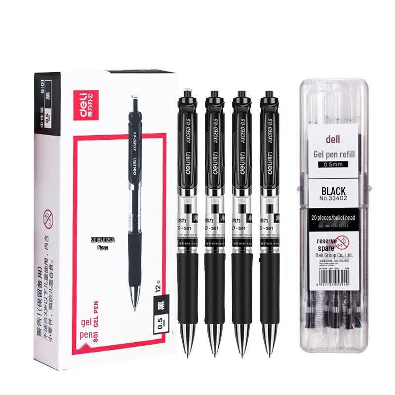Deli 0.5mm Black Retractable Gel Pen Set