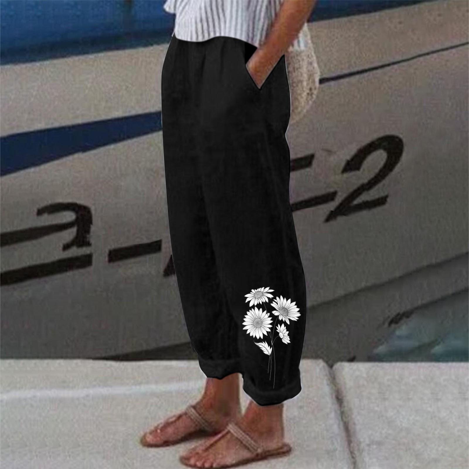 

Укороченные брюки для женщин Офисные женские брюки с карманами Широкие брюки повседневные мягкие брюки Легкие капри XXL чёрный