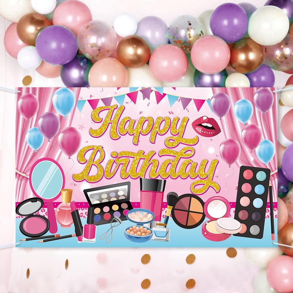 Birthday Makeup Themed Decoration Background Banner For Girls Party Props