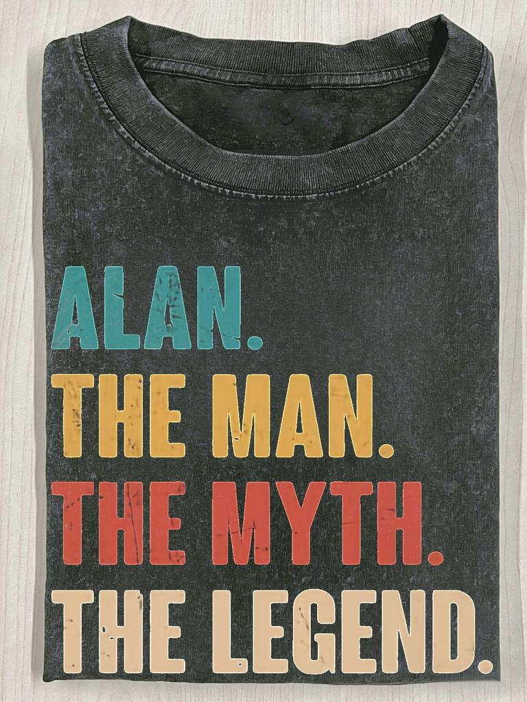 Mens Alan The For Man The Myth The Legend 230g Washed Tshirt Iconic Tv Show Design With Multicolor Alan Print Casual Crew Neck Short Sleeve Tee