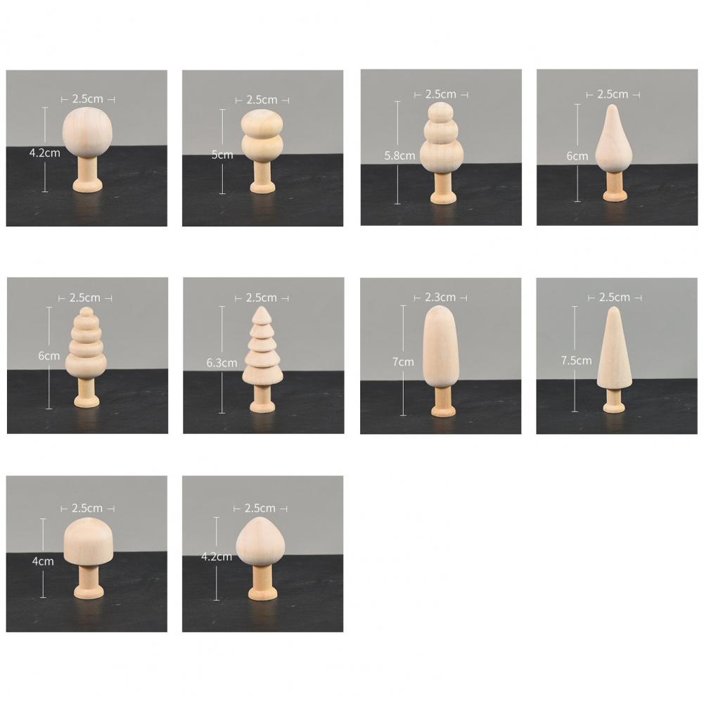 10Pcs/Set Unfinished Wooden Miniature Tree Painted Crafts Peg Dolls Wood Ornaments DIY Round Corners Kids Toy Mushroom Ornaments