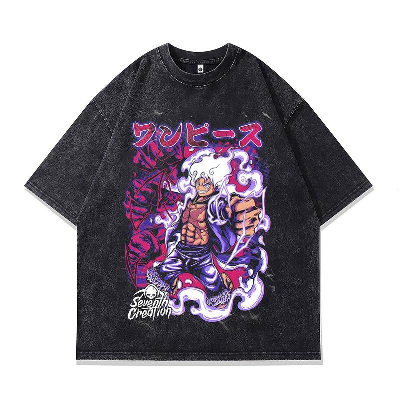 Street Retro Trendy Men'S Clothing Japanese Animation Printing Heavy Cotton Loose Short-Sleeved T-Shirt Men And Women