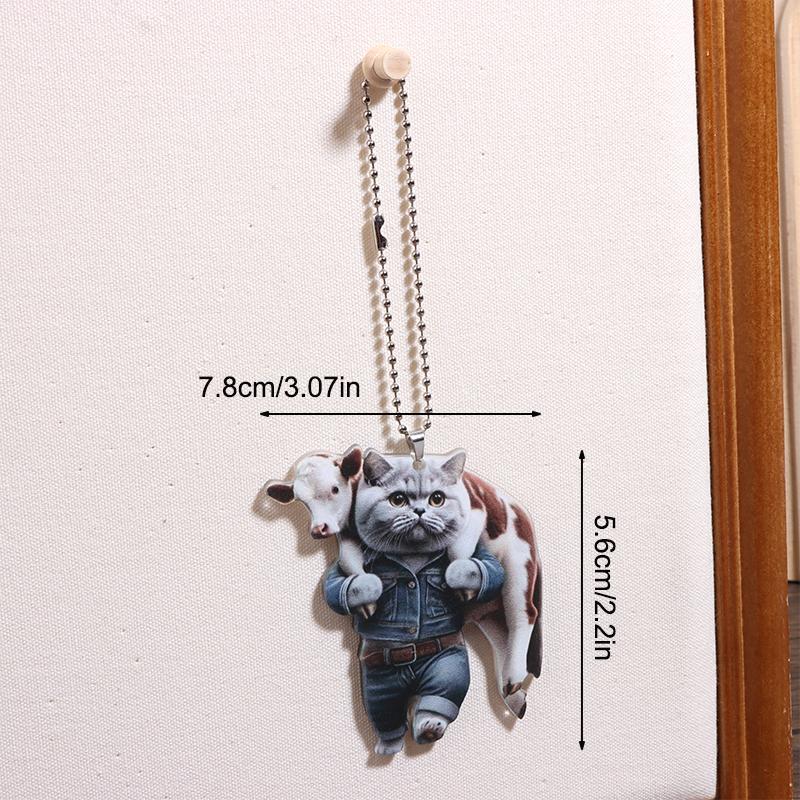 Cartoon 2D Cat Christmas Pendant Cute Animal Acrylic Auto Rearview Mirror Ornament Christmas Ornaments Pendant Decor Gift
