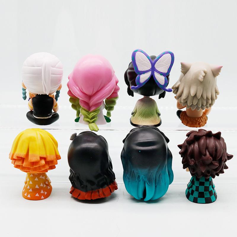 8Pcs/Set Q Version Demon Slayer Action Figure, Sitting Ghost Doll, Tanjiro, Nidouzi, Inosuke, Zenizu Movie Model Toys, Gifs
