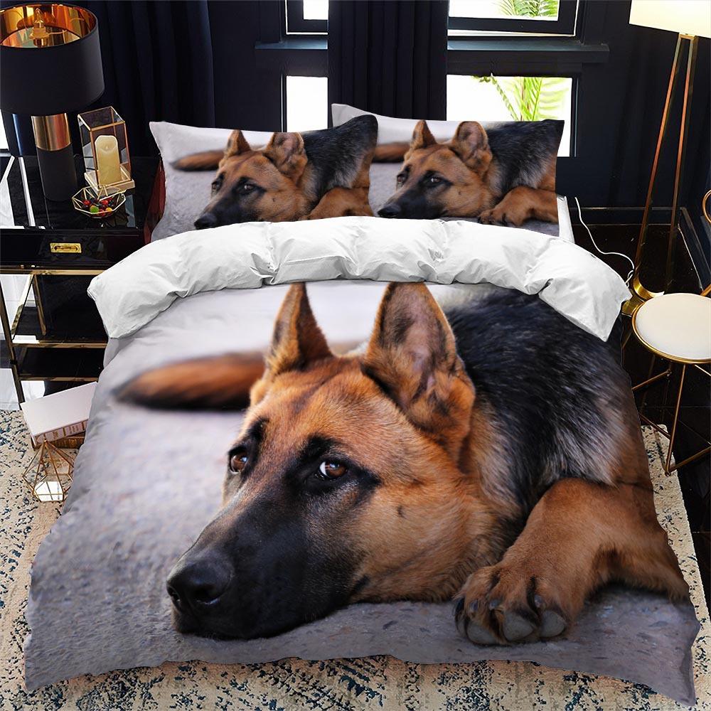 German Shepherd Duvet Cover Set King/Queen Size Purebred Hound Animal Bedin Set Kids Cute Dog Puppy Polyester  Meeting Cover