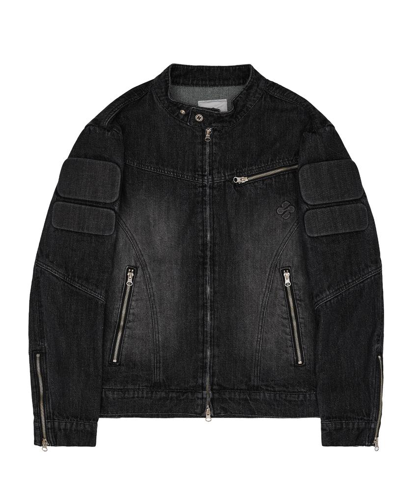 Hoodhood Embossed Denim Biker Jacket Black